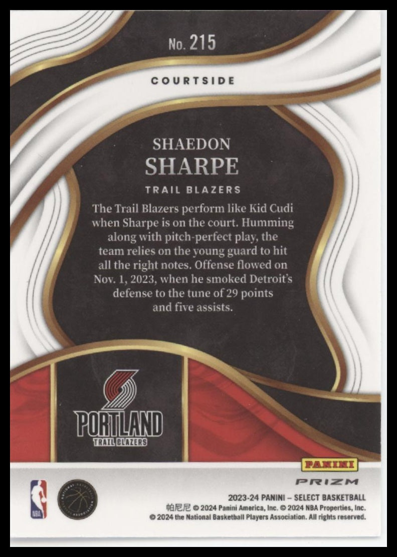 Shaedon Sharpe 2023-24 Panini Select #215 Prizms - Back