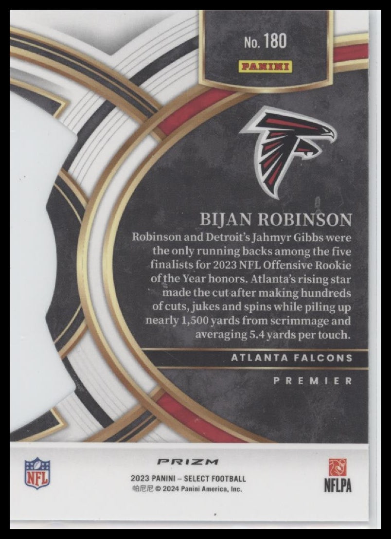 Bijan Robinson 2023 Panini Select #180 Zebra Prizms Die Cuts - Back