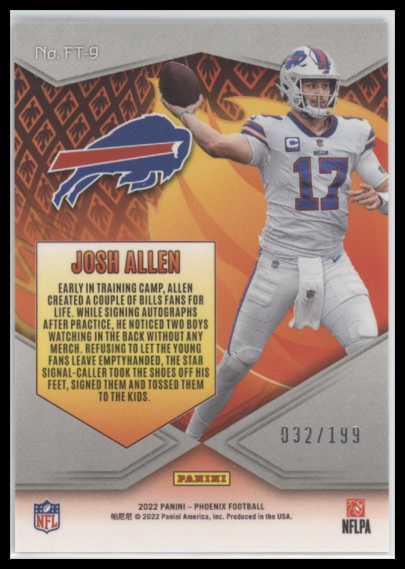 Josh Allen 2022 Panini Phoenix #FT-9 Flame Throwers Red #/199 - Back
