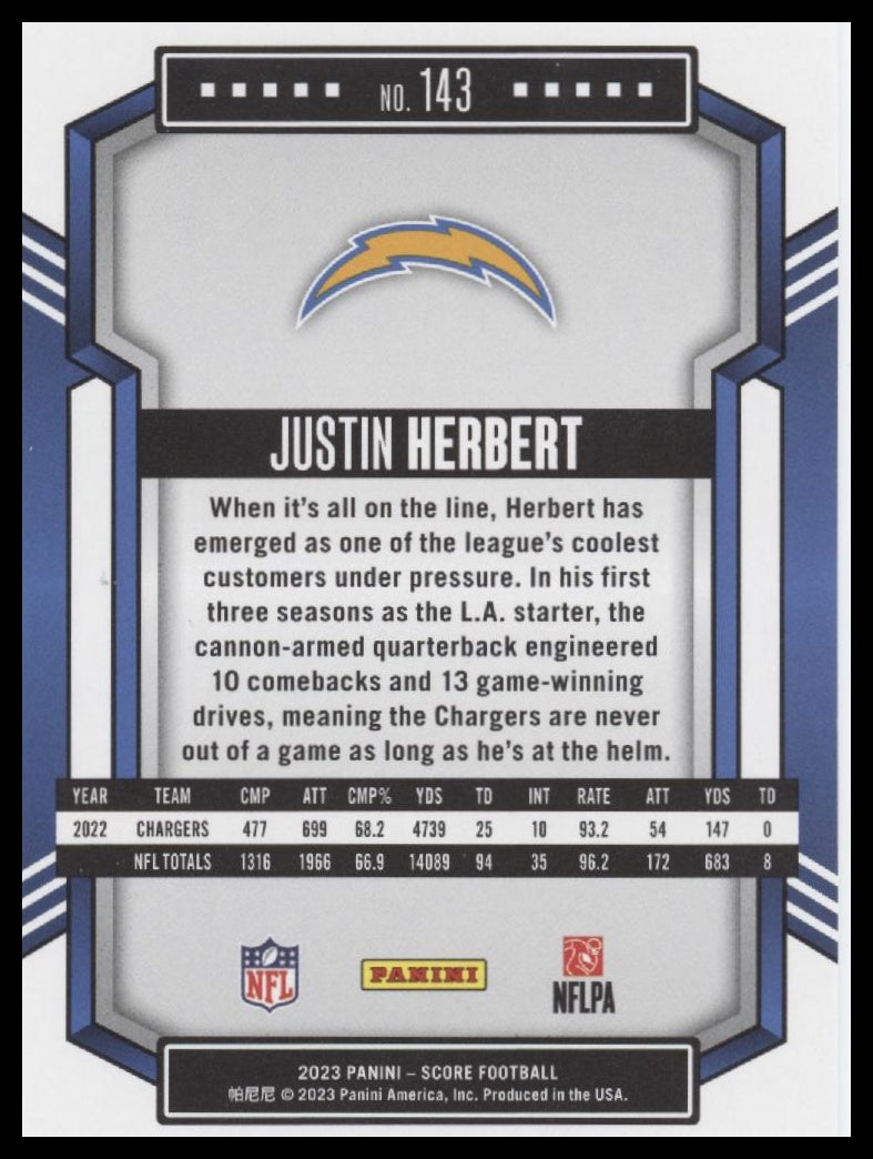 Justin Herbert 2023 Score #143 Spokes #/115 - Back