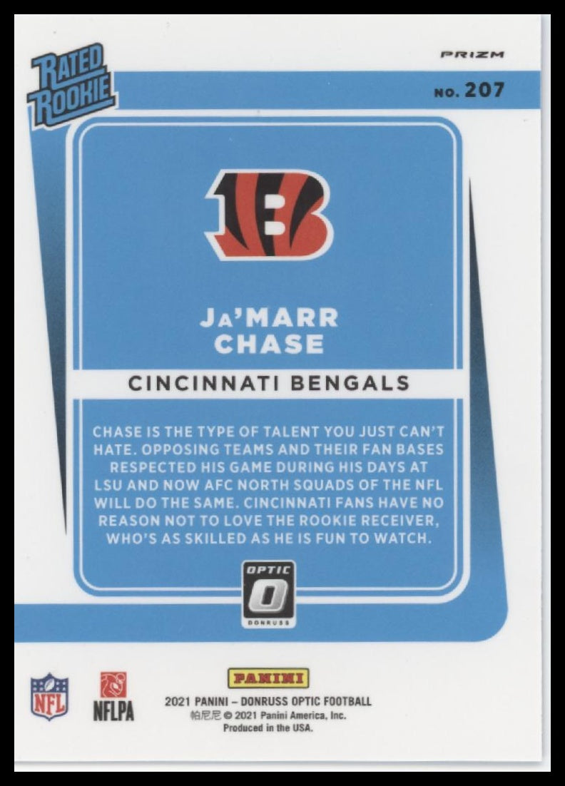 Ja'Marr Chase 2021 Donruss Optic #207 Blue Hyper - Back