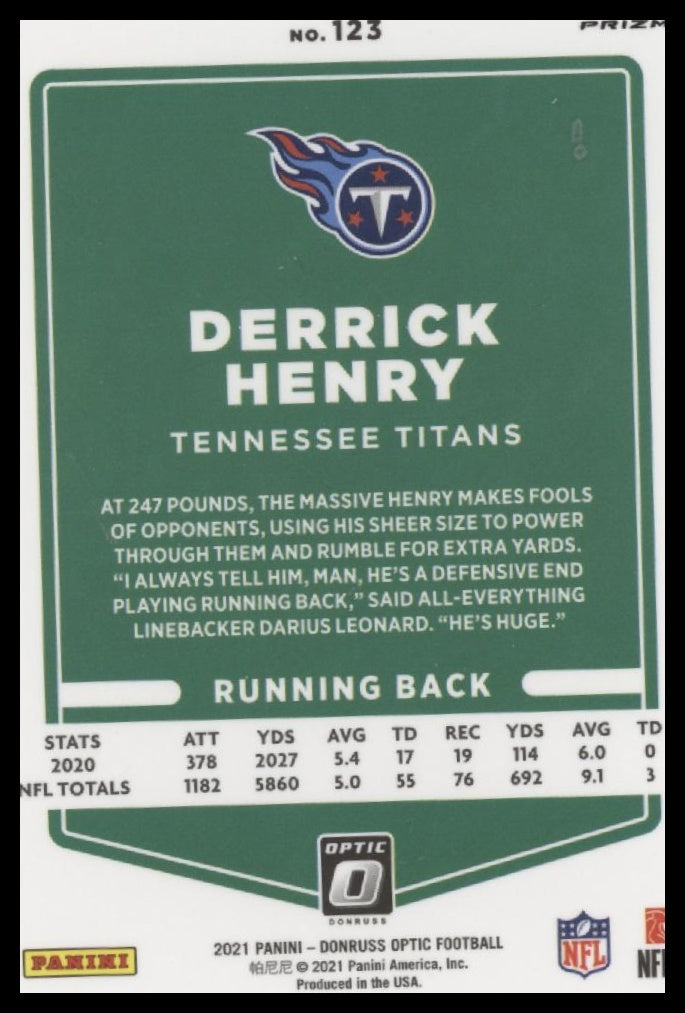 Derrick Henry 2021 Donruss Optic #123 - Back