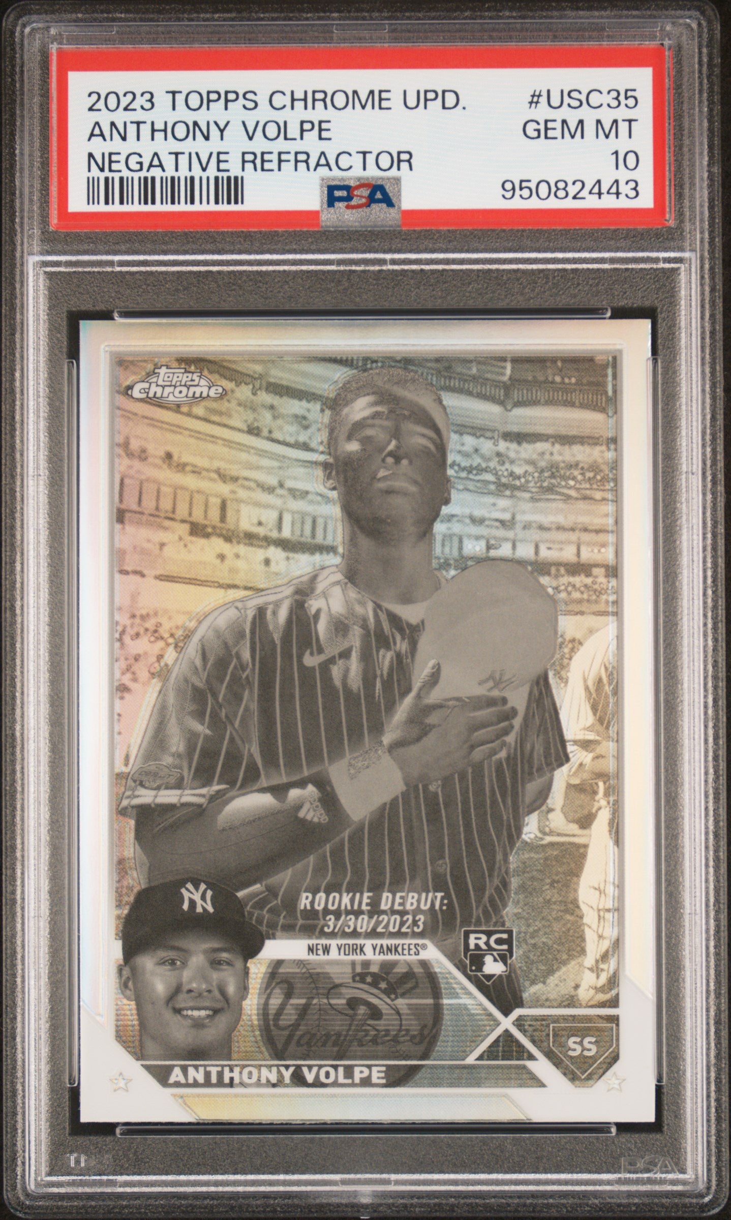 Anthony Volpe 2023 Topps Chrome Update #USC35 Negative Refractor PSA 10 - Front