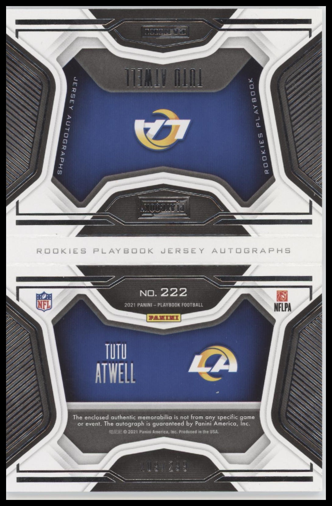 Tutu Atwell 2021 Panini Playbook #222 #/299 - Back