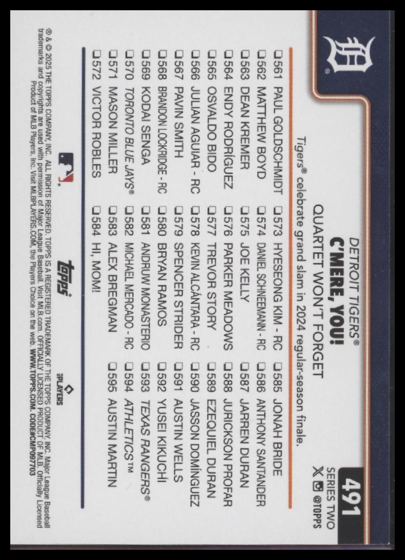 C'mere, you! Quartet Won’t Forget 2025 Topps #491 - Back