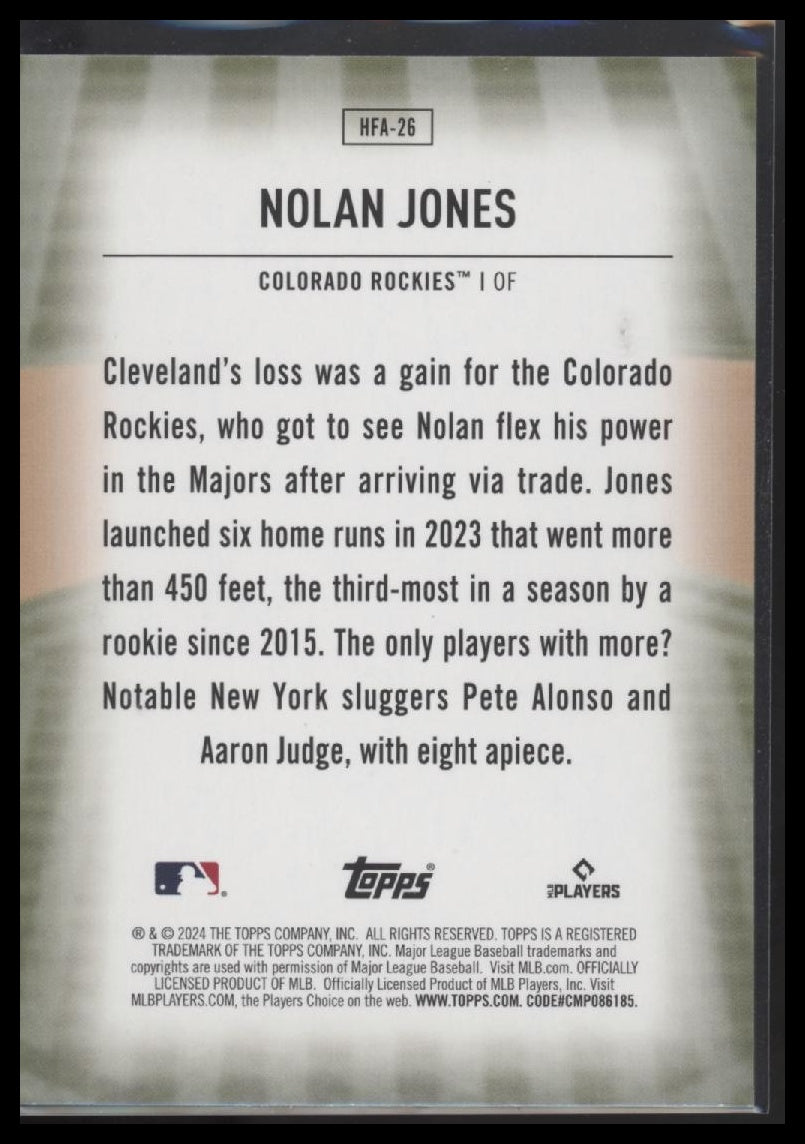 Nolan Jones 2024 Topps Update #HFA-26 Home Field Advantage - Back