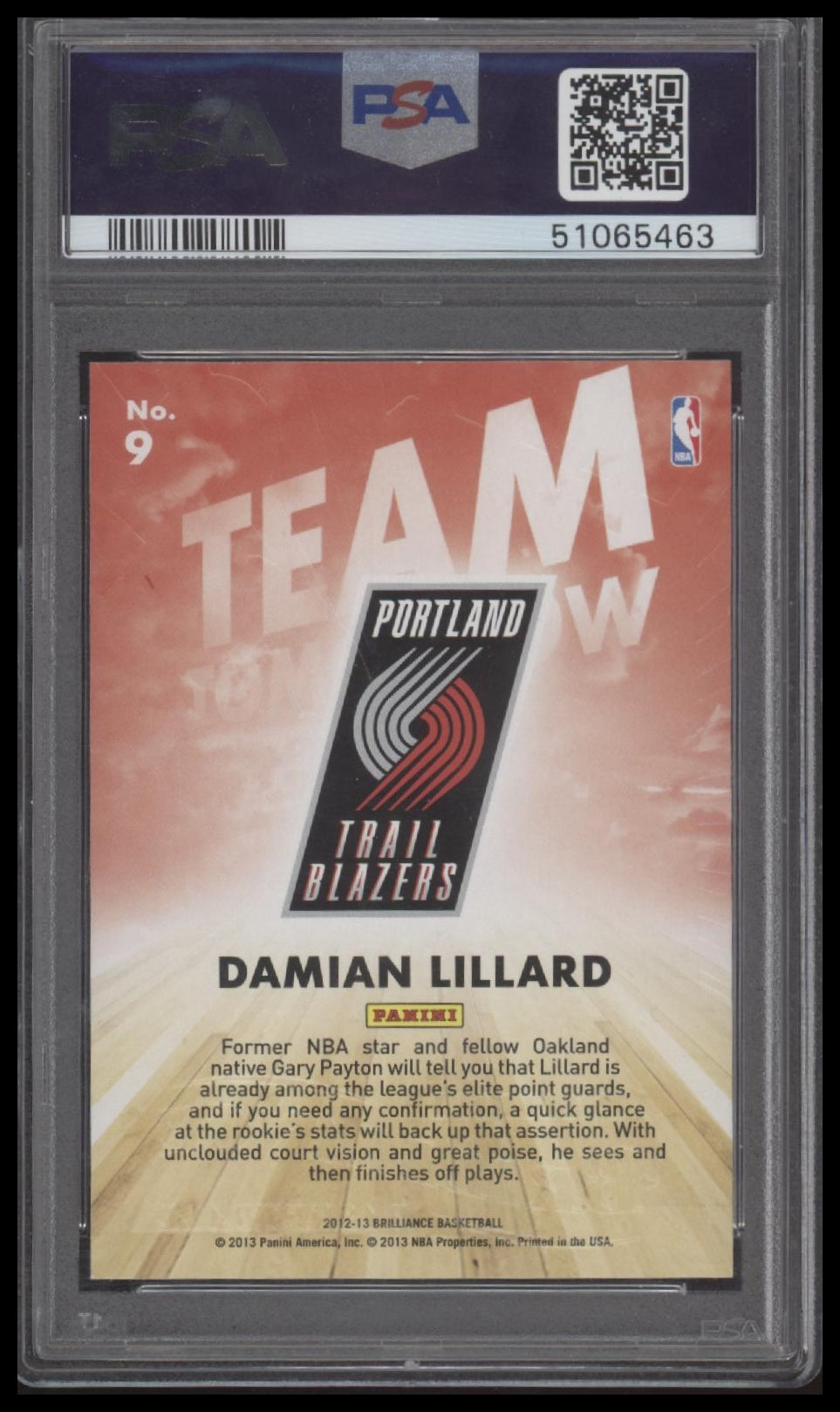 Damian Lillard 2012 Panini Brilliance Team Tomorrow #9 Team Tomorrow PSA 9 - Back
