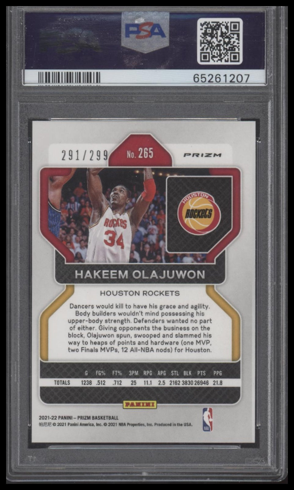 Hakeem Olajuwon 2021 Panini Prizm #265 Red Prizm PSA 9 - Back