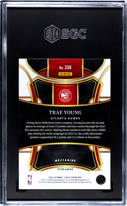 Trae Young 2023-24 Panini Select #358 Tiger Prizm SGC 9 - Back