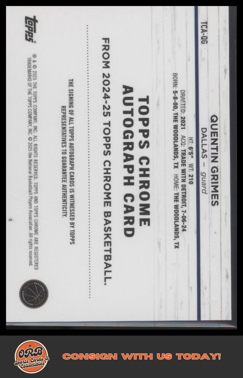 Quentin Grimes 2024-25 Topps Chrome #TCA-QG Topps Chrome Auto #/50 - Back