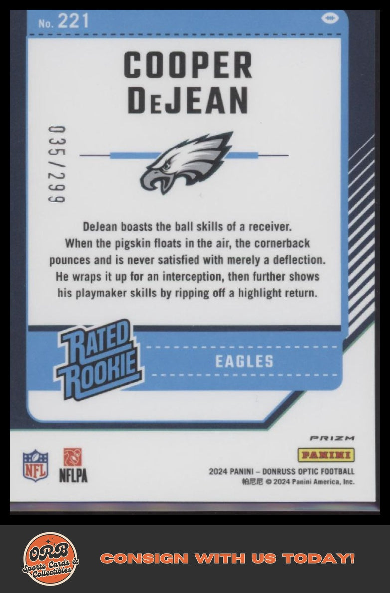 Cooper DeJean 2024 Donruss Optic #221 Aqua #/299 - Back