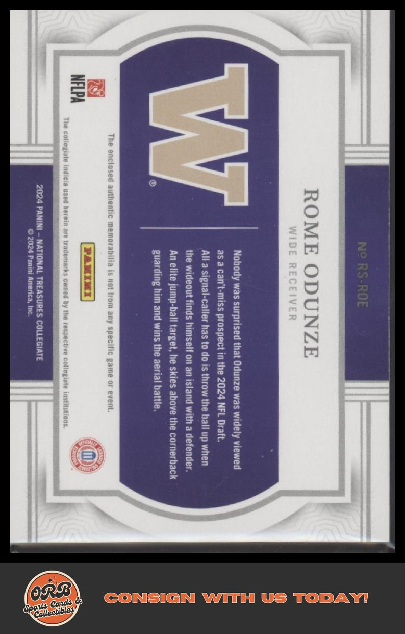 Rome Odunze 2024 Panini National Treasures Collegiate #/25 - Back
