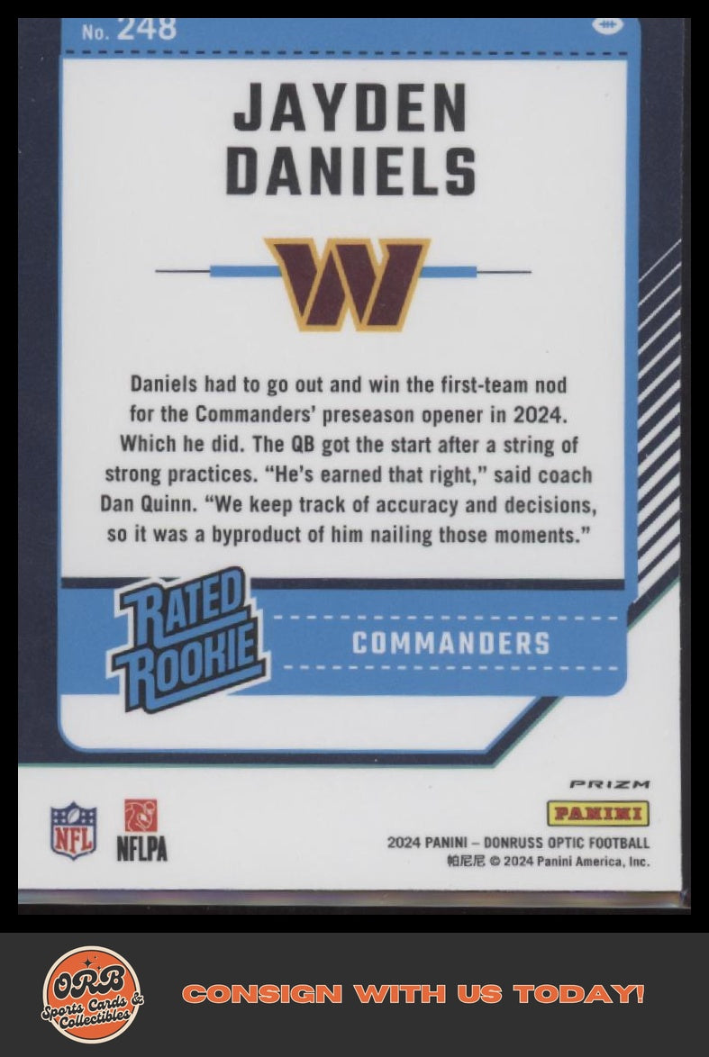 Jayden Daniels 2024 Donruss Optic #248 Blue Hyper - Back