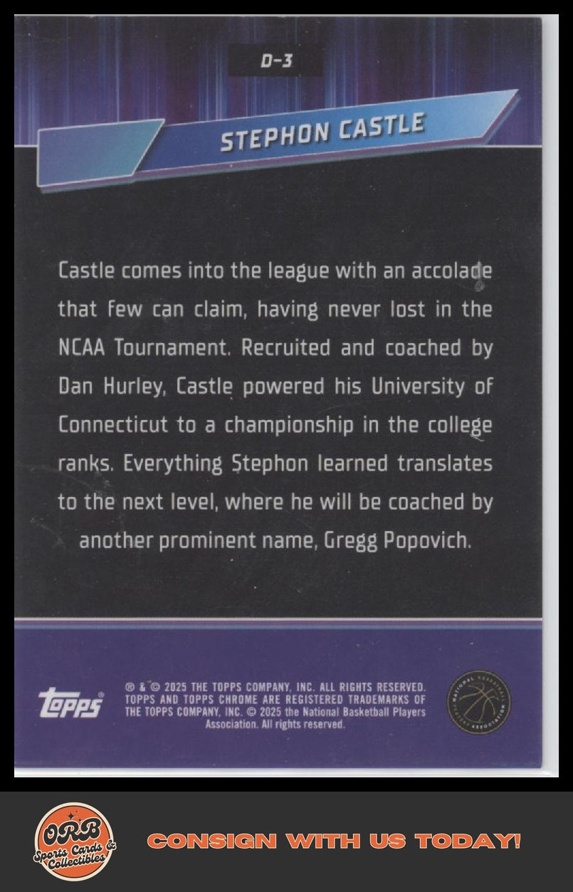 Stephon Castle 2024-25 Topps Chrome #D-3 Destiny Orange Refractor #/25 - Back