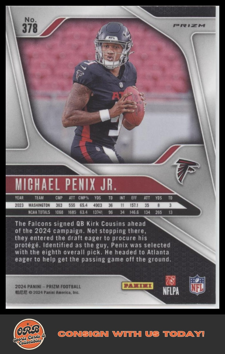 Michael Penix Jr. 2024 Panini Prizm #378 Orange Disco Prizm - Back
