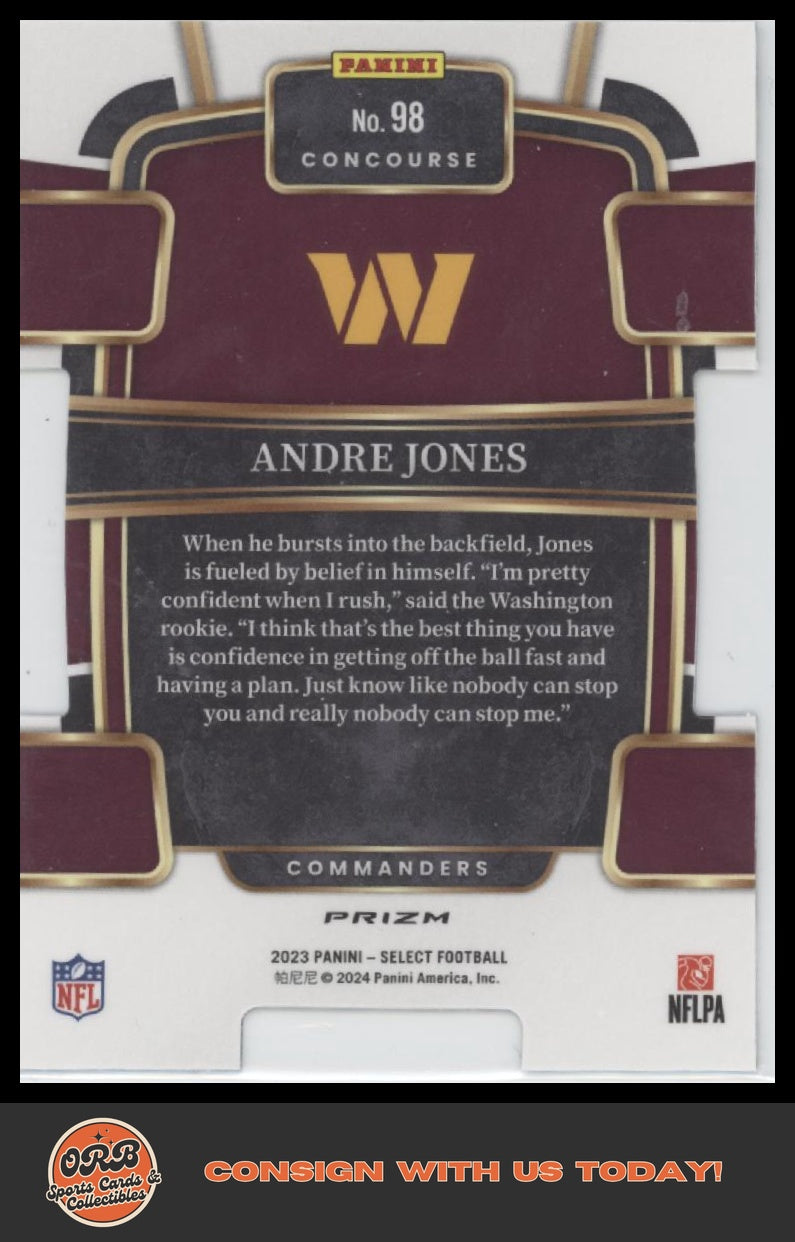 Andre Jones 2023 Panini Select #98 Zebra Prizms Die Cuts - Back