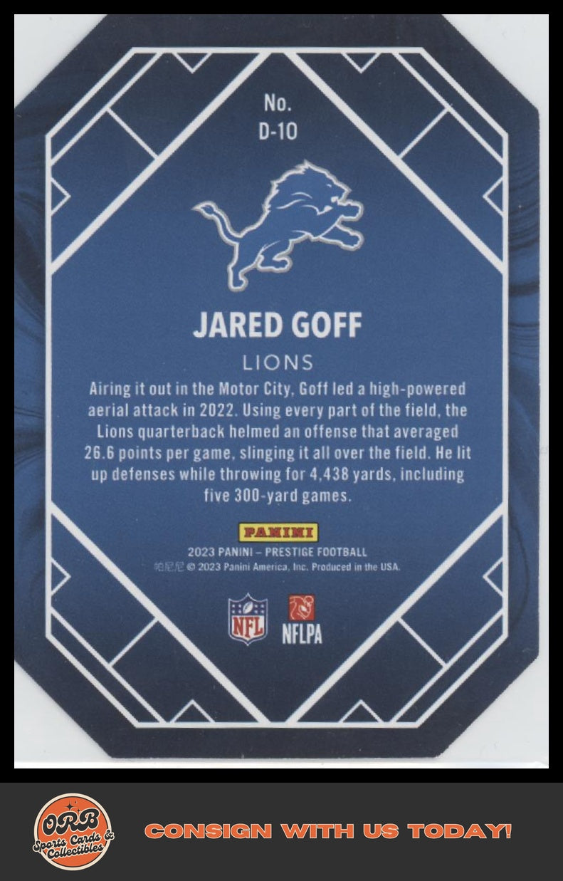 Jared Goff 2023 Panini Prestige #D-10 Decorated - Back