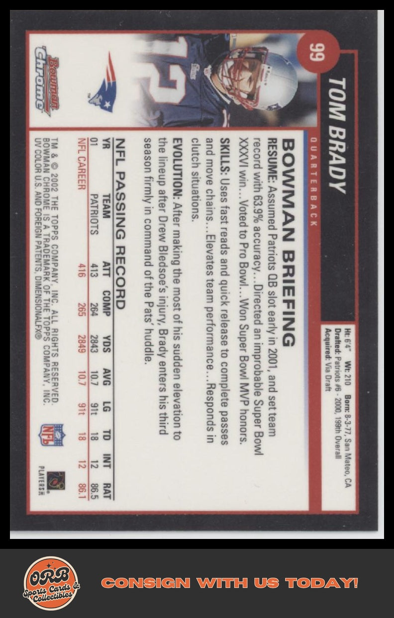 Tom Brady 2002 Bowman Chrome #99 - Back