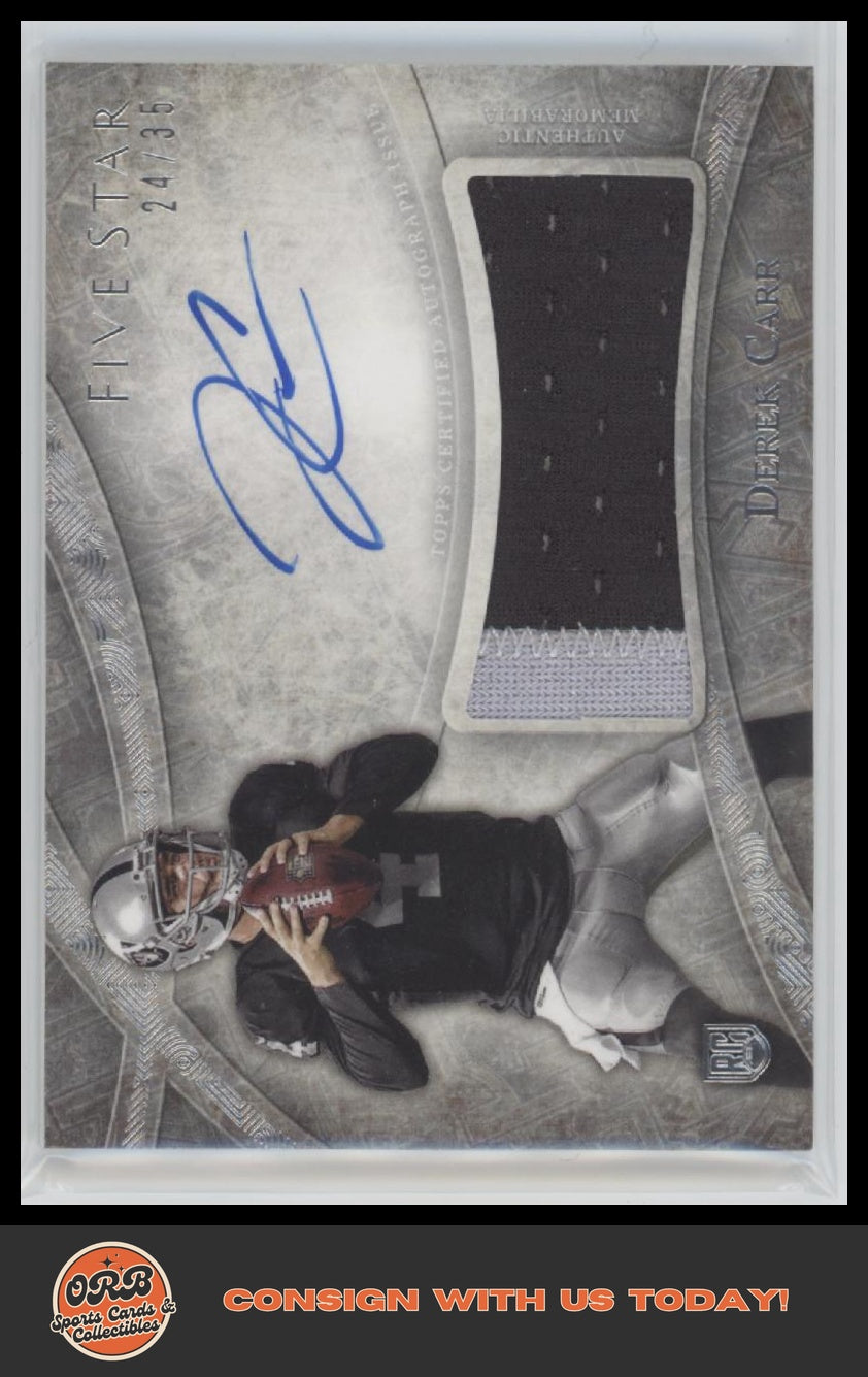 Derek Carr 2014 Topps Five Star #FSSS-DC Silver Signatures Green #/15 - Front