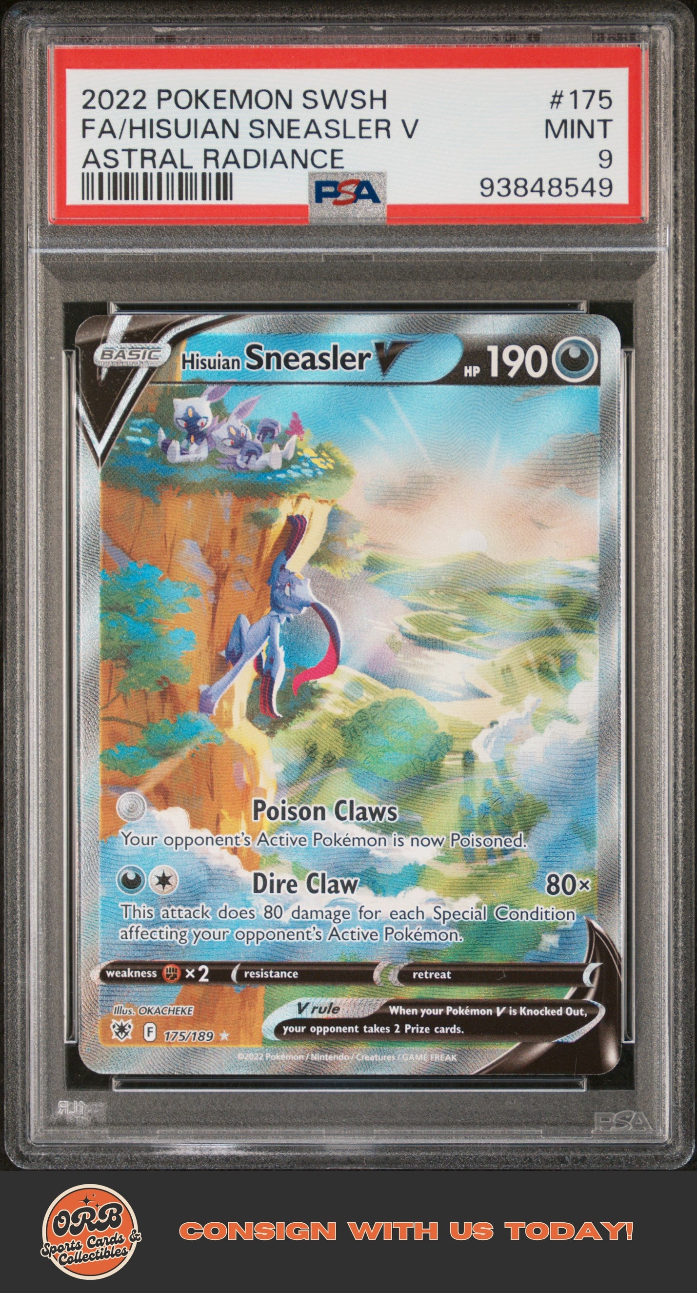Hisuian Sneasler V 2022 Pokemon Sword & Shield Astral Radiance PSA 9 - Front