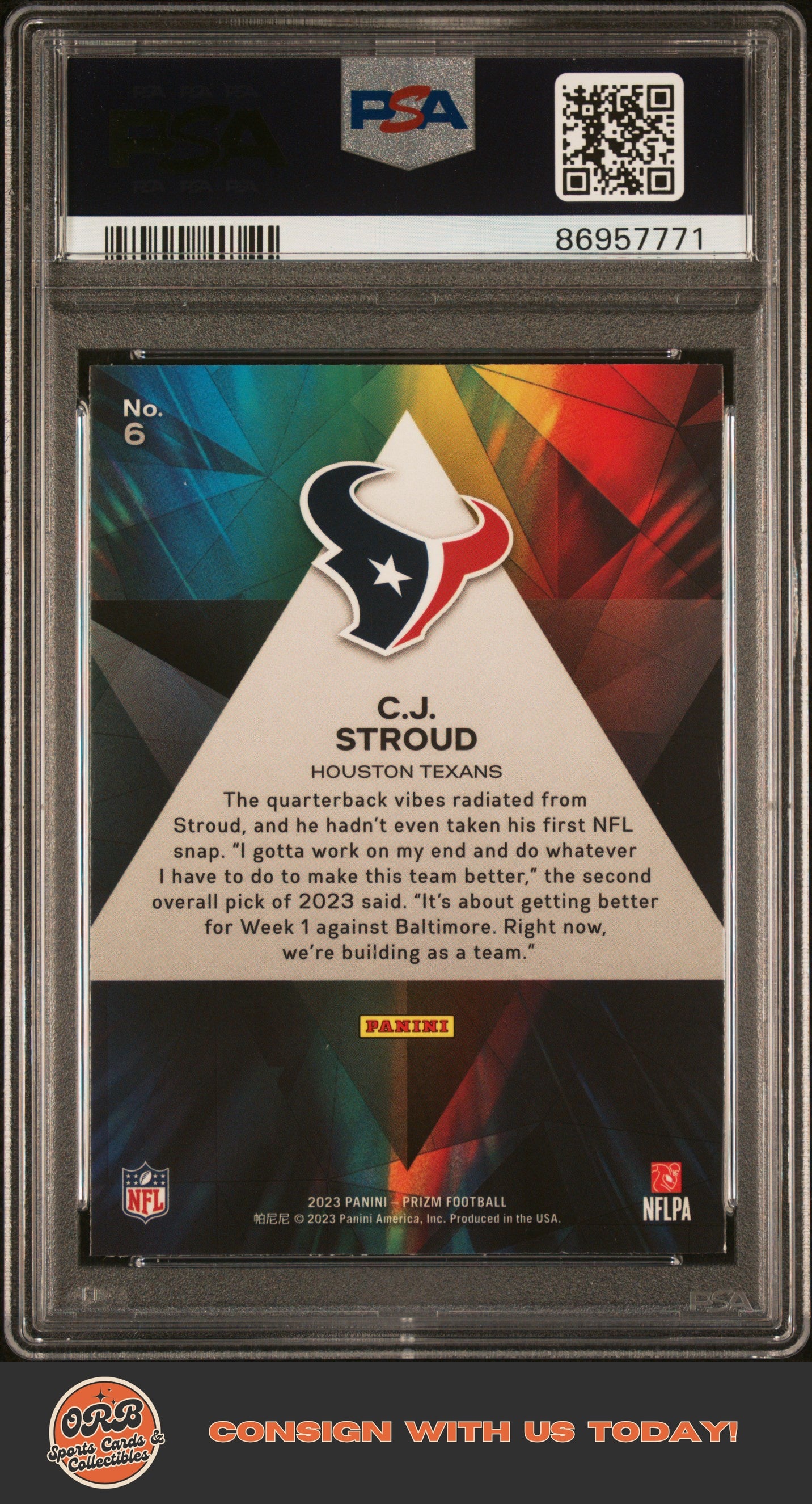 Cj Stroud 2023 Panini Prizm Prizmatic #6 PSA 9 - Back