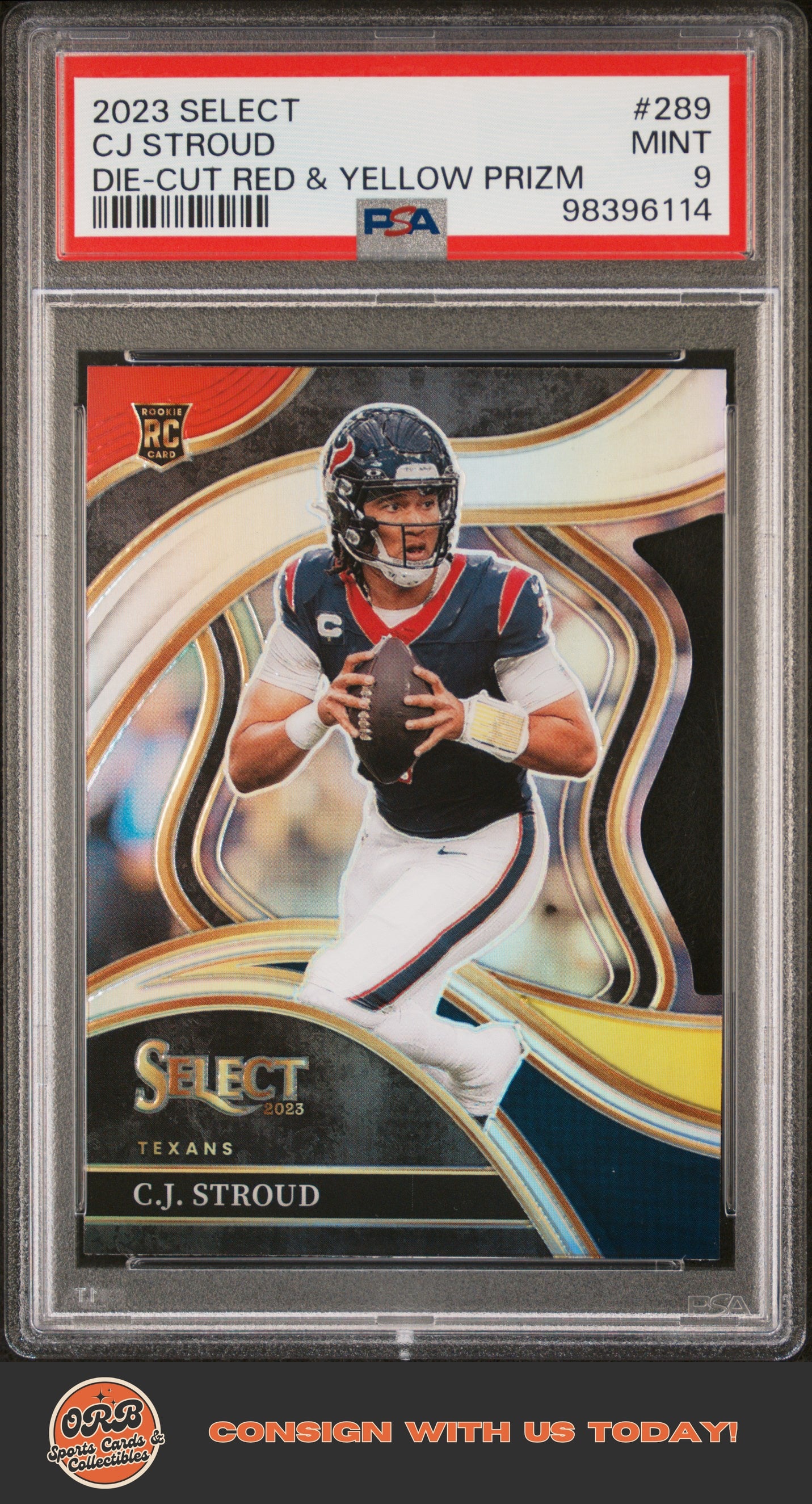 Cj Stroud 2023 Panini Select #289 Die-Cut Red & Yellow Prizm PSA 9 - Front