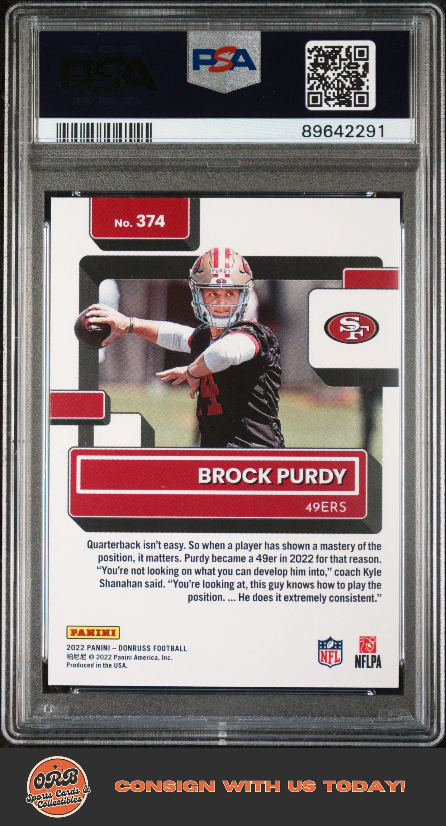 Brock Purdy 2022 Panini Donruss #374 PSA 10 - Back