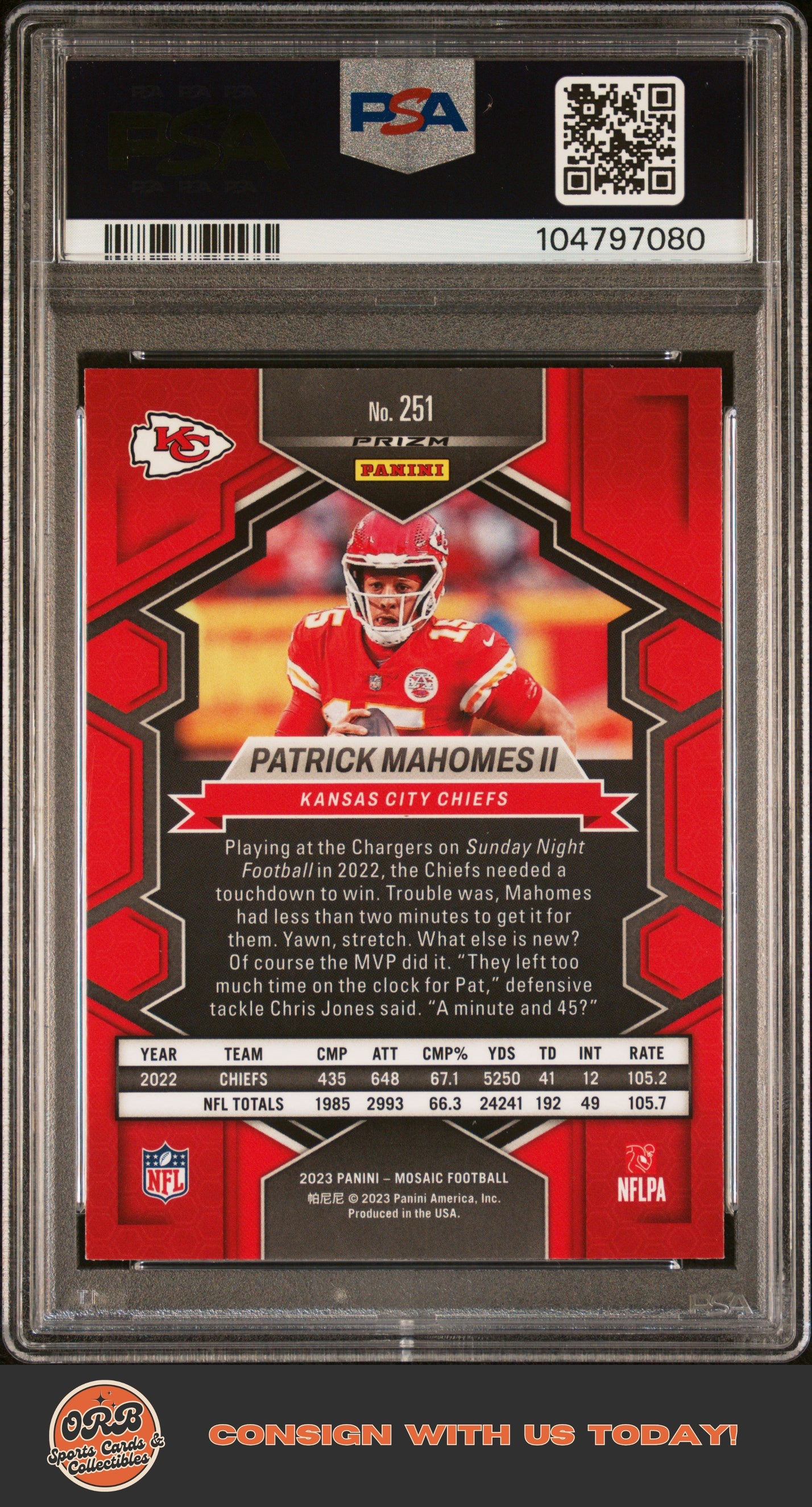 Patrick Mahomes Ii 2023 Panini Mosaic #251 Honeycomb PSA 9 - Back