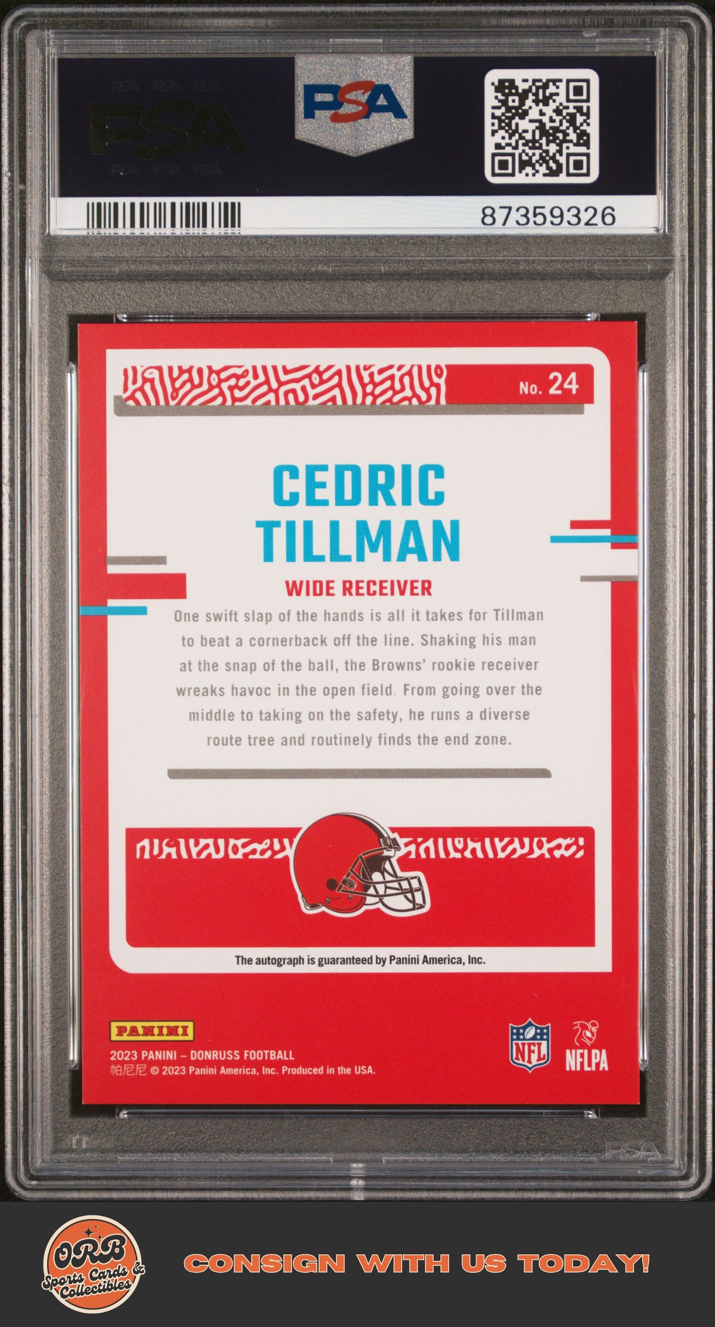 Cedric Tillman 2023 Panini Donruss The Rookies #24 The Rookies-Autograph PSA 9 - Back