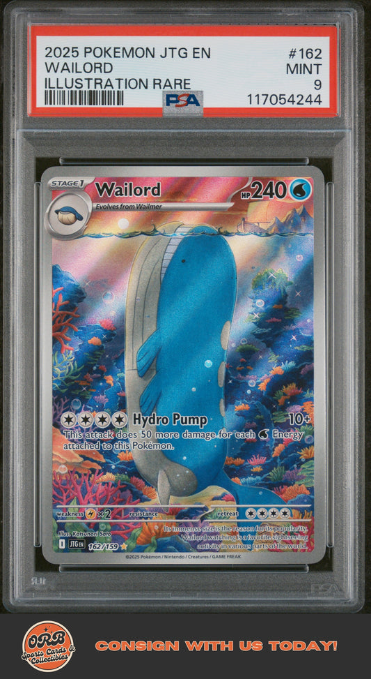 Wailord 2025 Pokemon Jtg En-Journey Together #162 Illustration Rare PSA 9 - Front