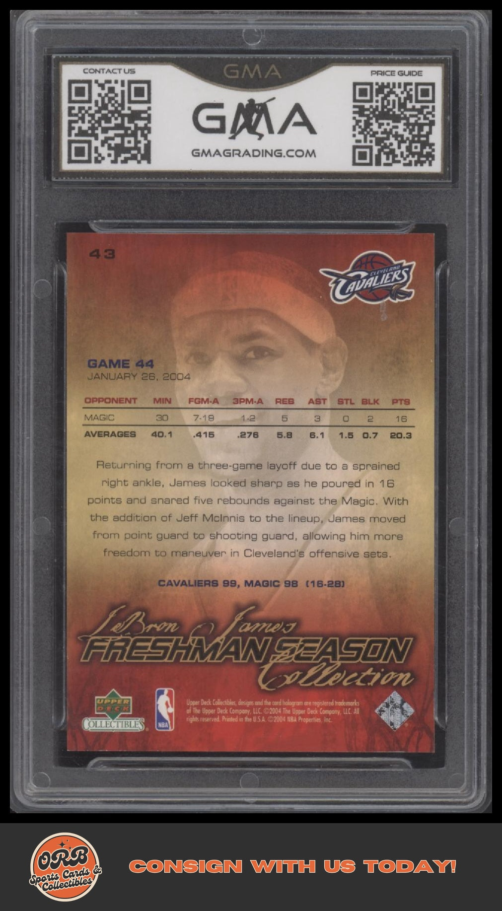 LeBron James 2004 Upper Deck Collectibles Freshman Season GMA 10 - Back