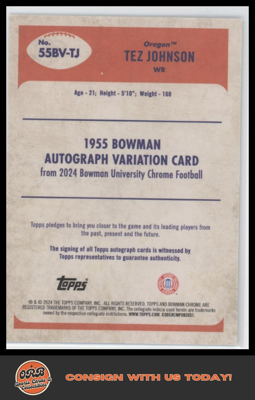Tez Johnson 2024 Bowman University Chrome Autographs #/99 - Back