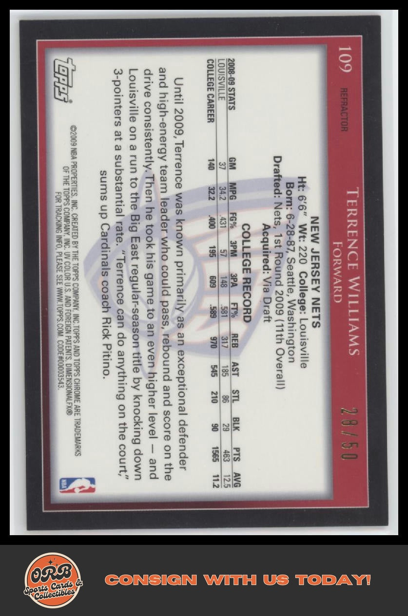 Terrence Williams 2009-10 Topps #109 Gold #/50 - Back