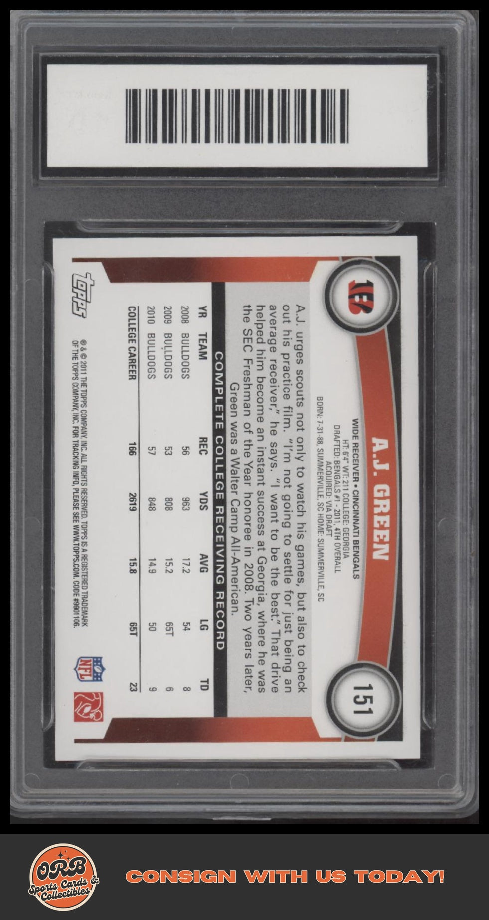 A.J. Green 2011 Topps Factory Set Bonus: Rookies Overhead Catch - Back