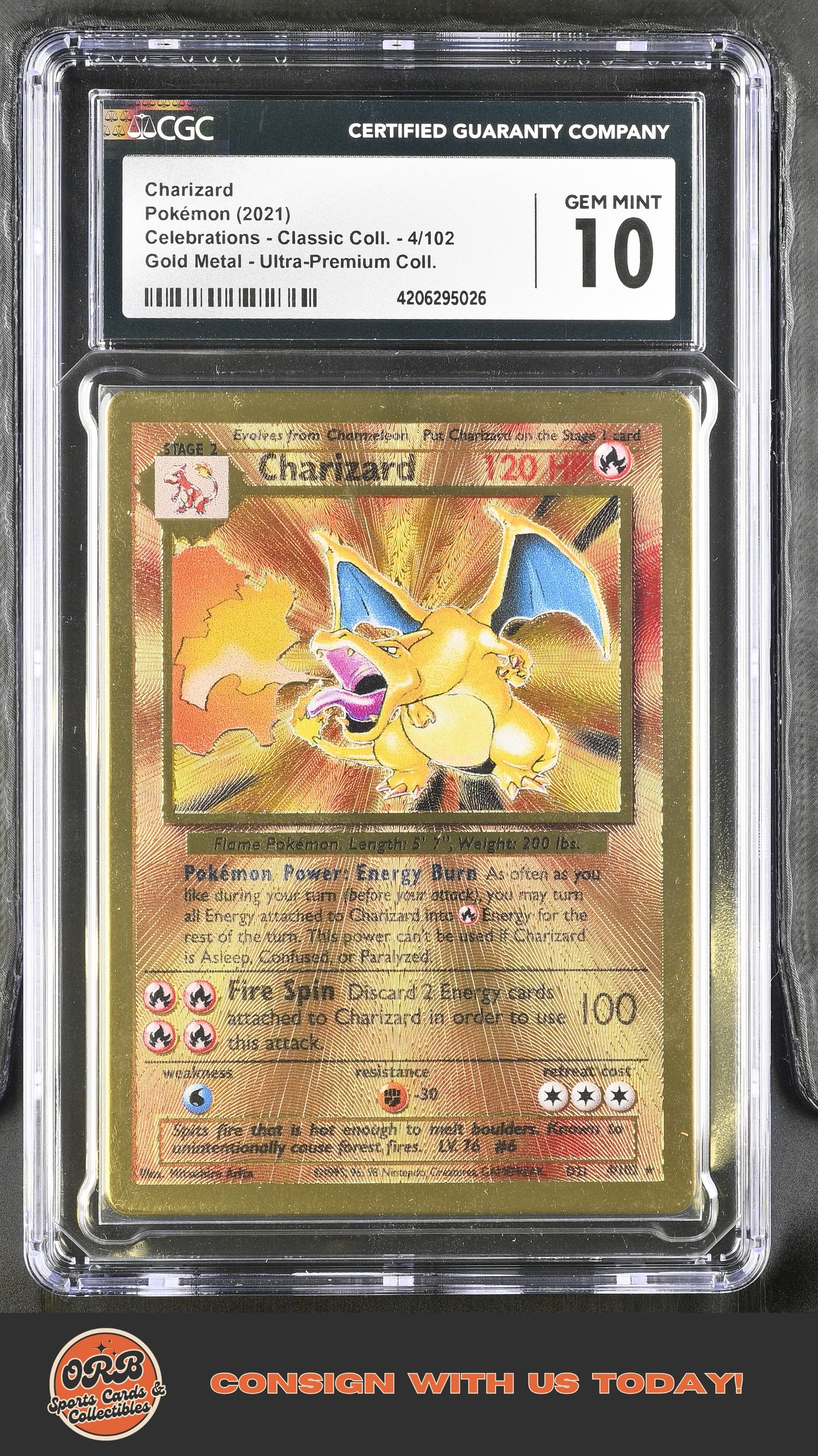 Charizard 2021 Celebrations - Classic Coll. #4/102 CGC 10 Gold Card - Front