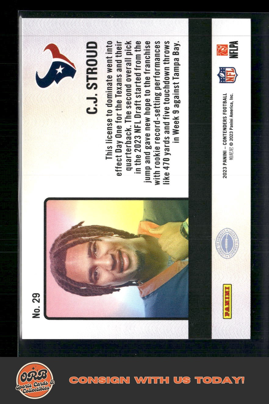C.J. Stroud 2023 Panini Contenders #29 License to Dominate - Back