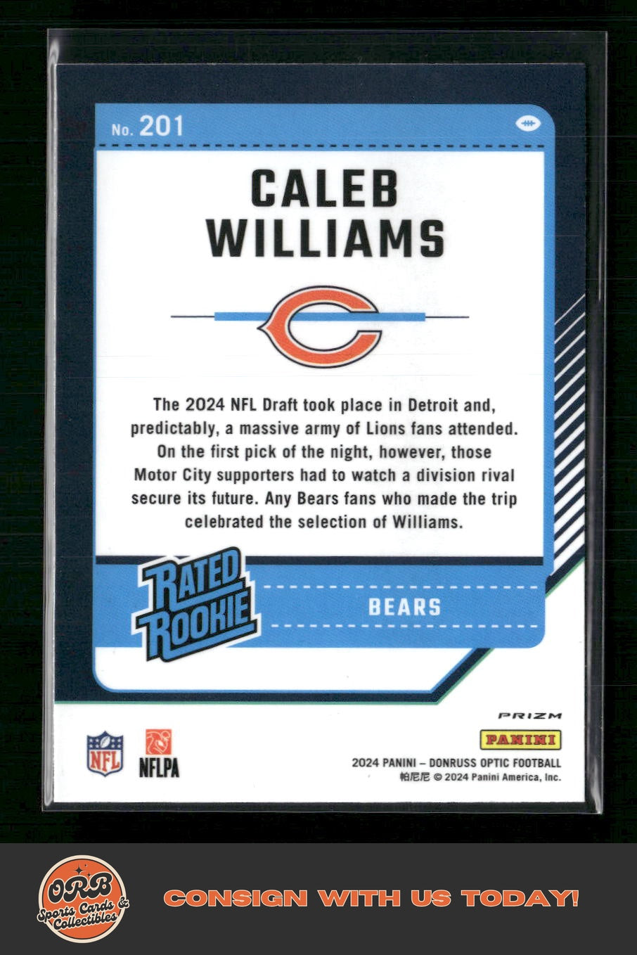 Caleb Williams 2024 Donruss Optic #201 Purple Shock - Back