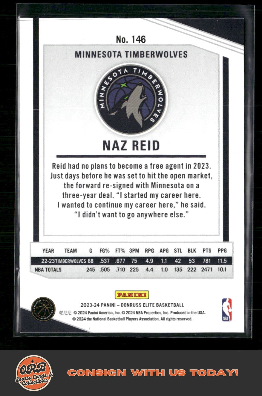 Naz Reid 2023-24 Donruss Elite #146 Black #/25 - Back