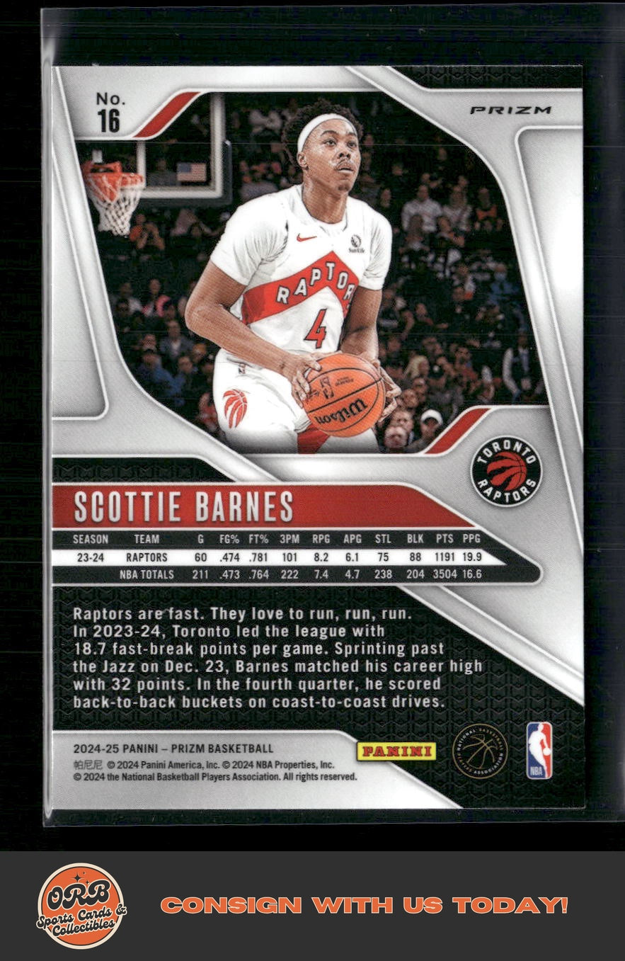 Scottie Barnes 2024-25 Panini Prizm #16 Prizms Glitter - Back