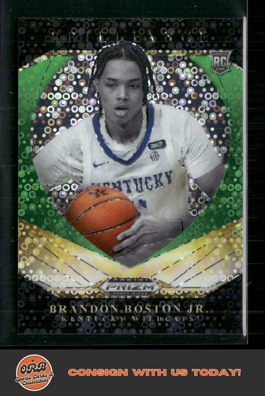 Brandon Boston Jr. 2021 Prizm Draft Picks #7 Brilliance Prizms Green Shimmer #/5 - Front