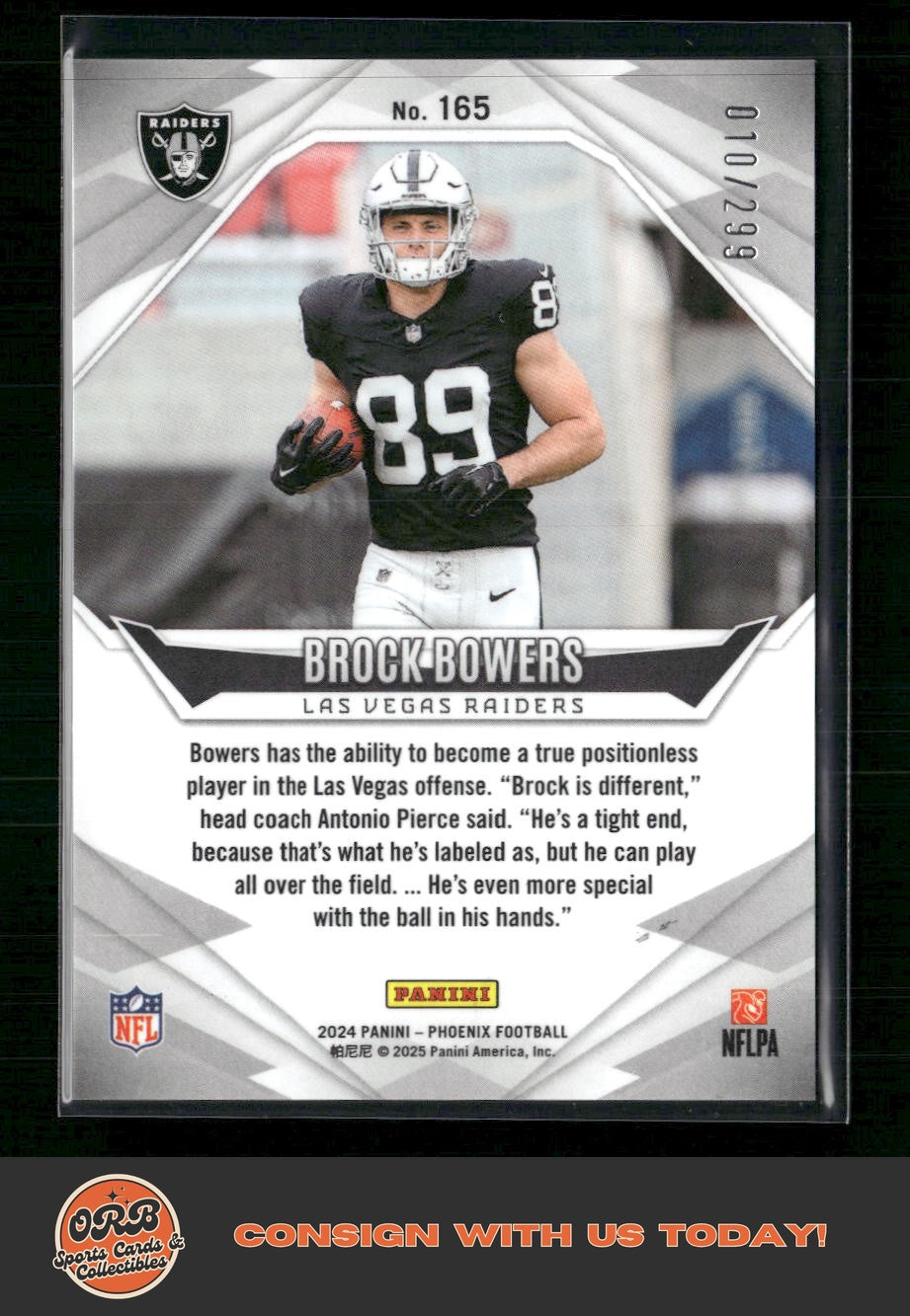 Brock Bowers 2024 Panini Phoenix #165 Team Logos #/299 - Back