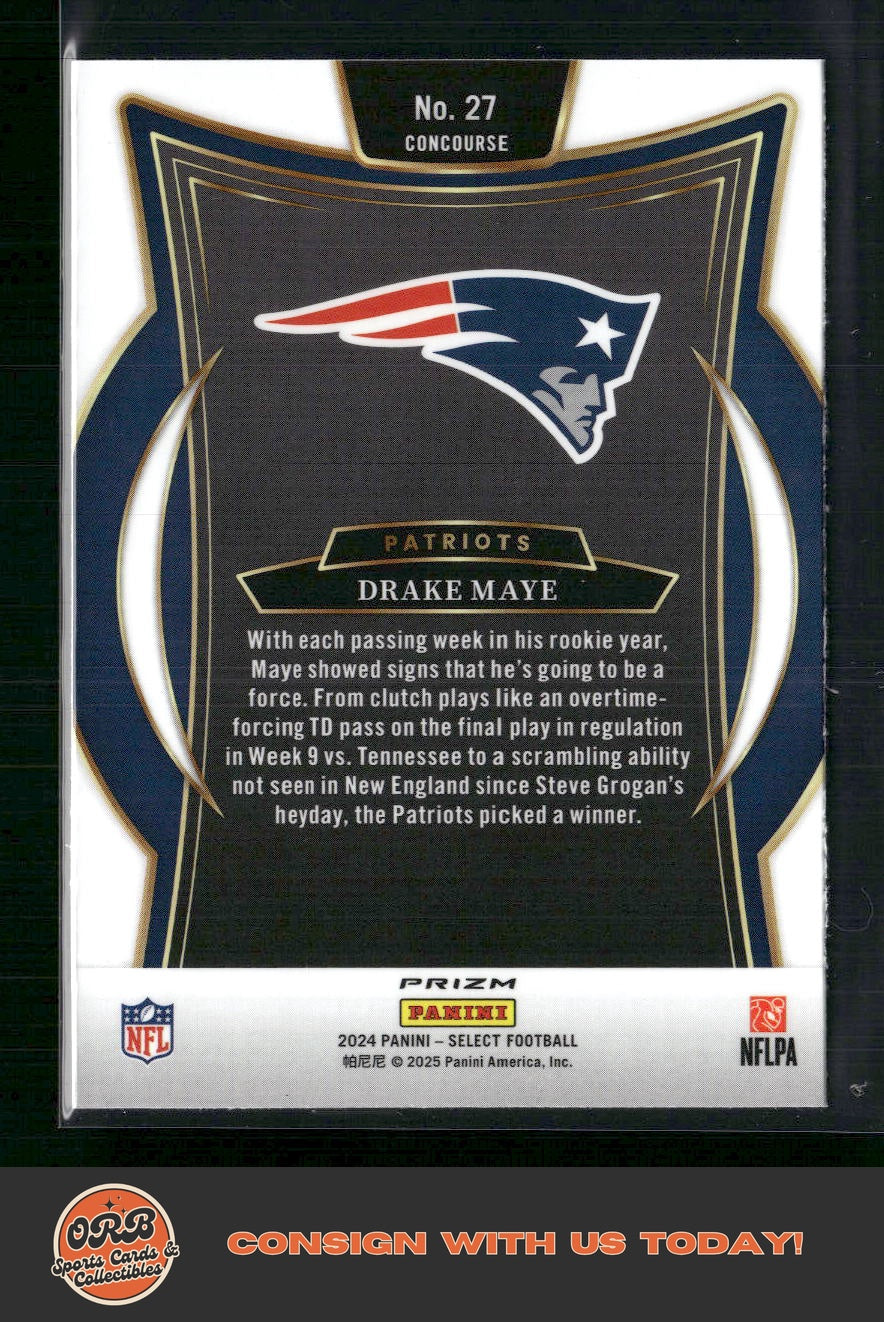 Drake Maye 2024 Panini Select #27 Green & Yellow Prizm Shock - Back