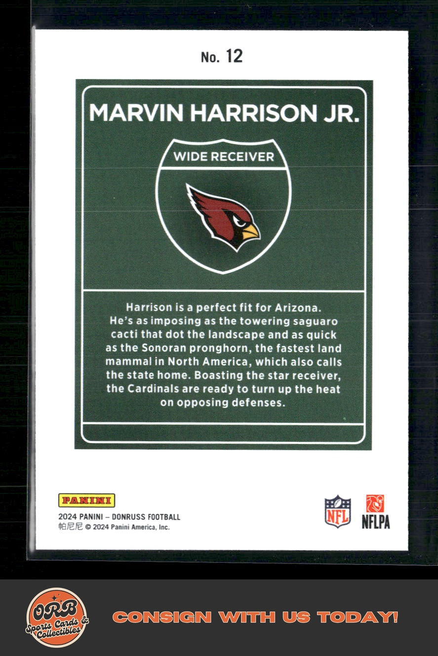 Marvin Harrison Jr. 2024 Donruss #12 Downtown! 5x7 - Back