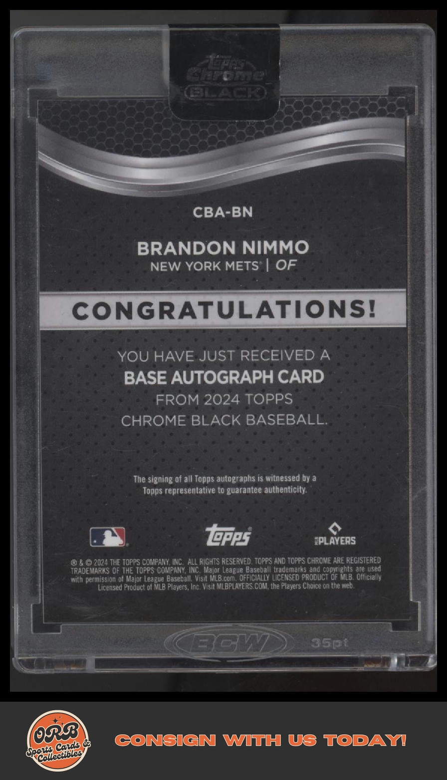 Brandon Nimmo 2024 Topps Chrome Black Auto Gold Refractors #/50 - Back