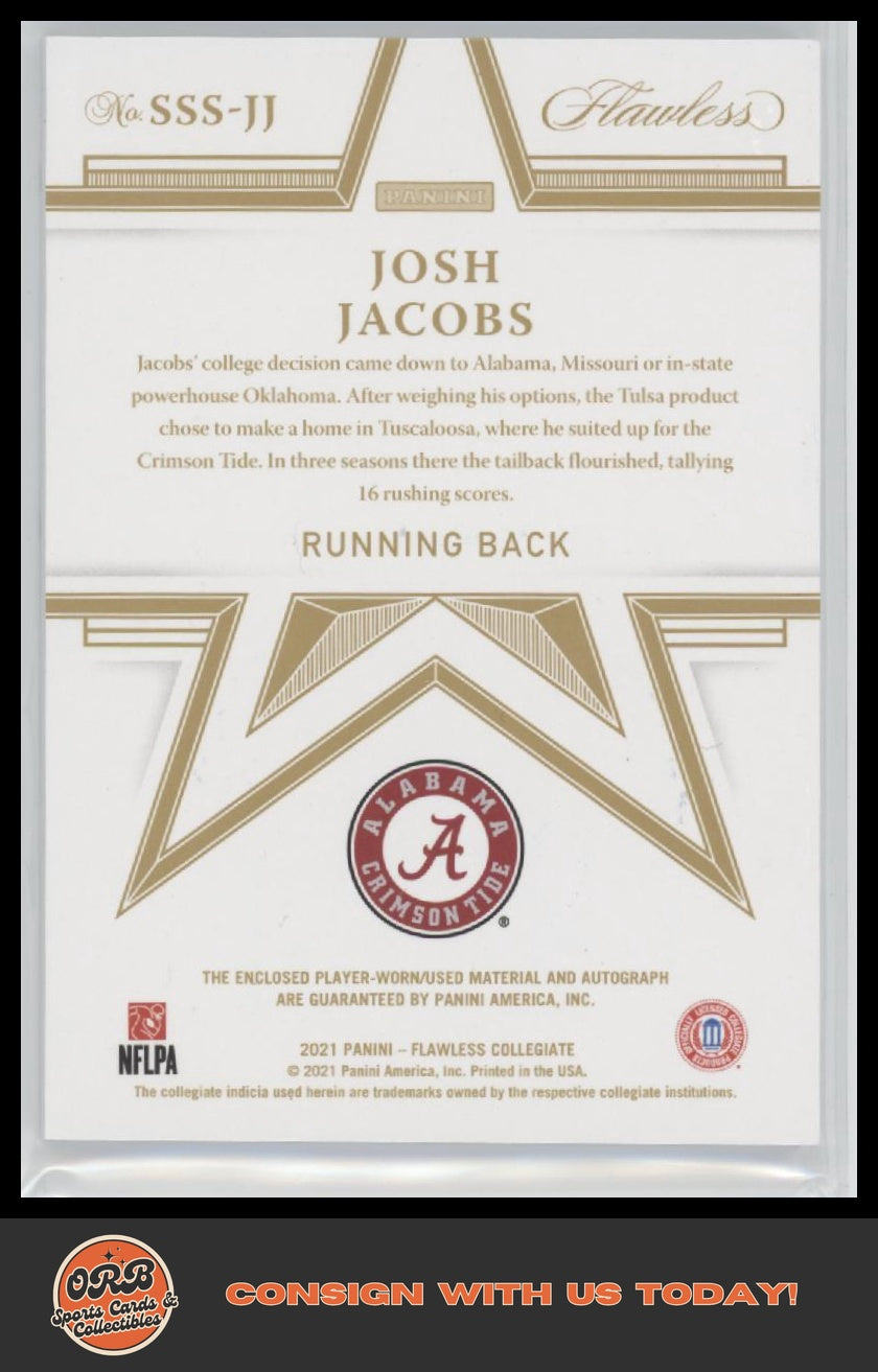 Josh Jacobs 2022 Panini Flawless #SSS-JJA Star Swatch Signatures Ruby #/15 - Back
