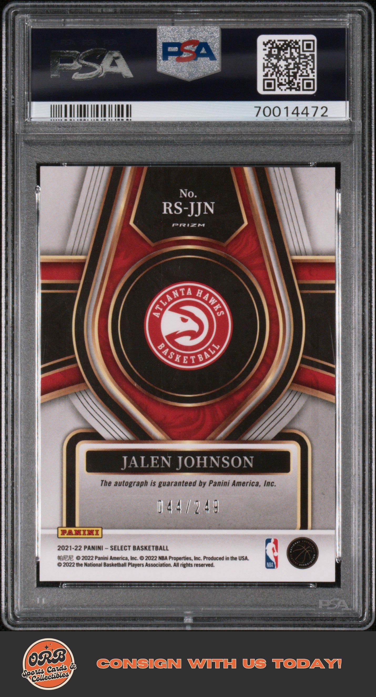 Jalen Johnson 2021 Panini Select Rookie Signatures PSA 10 - Back