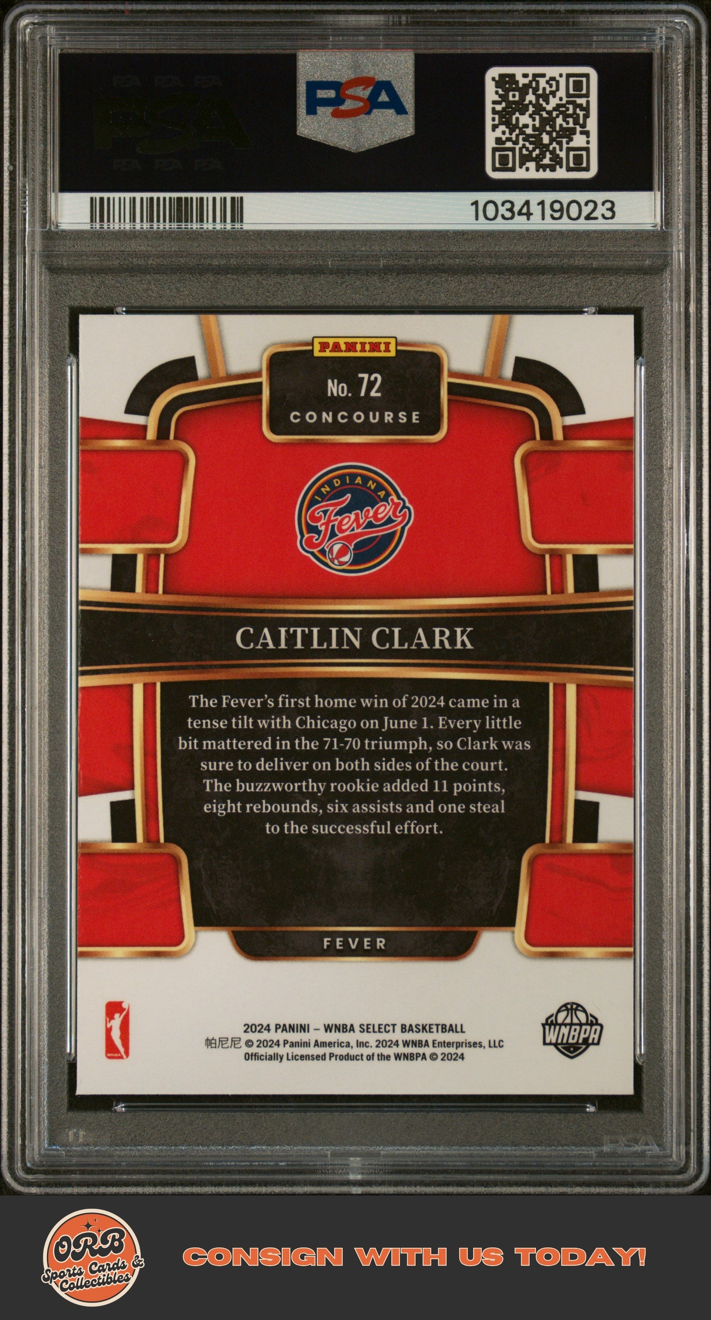Caitlin Clark 2024 Panini Select Wnba #72 PSA 10 - Back