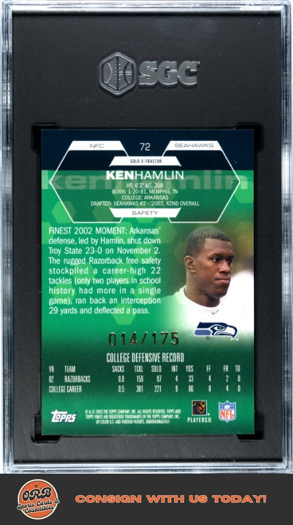Ken Hamlin 2003 Topps Finest #72 Gold Xfractor SGC 9.5 - Back