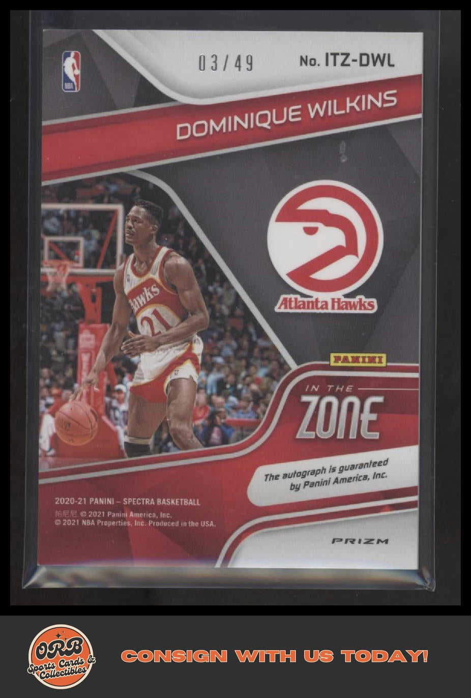 Dominique Wilkins 2020-21 Panini Spectra #ITZ-DWL In The Zone Autographs #/49 - Back
