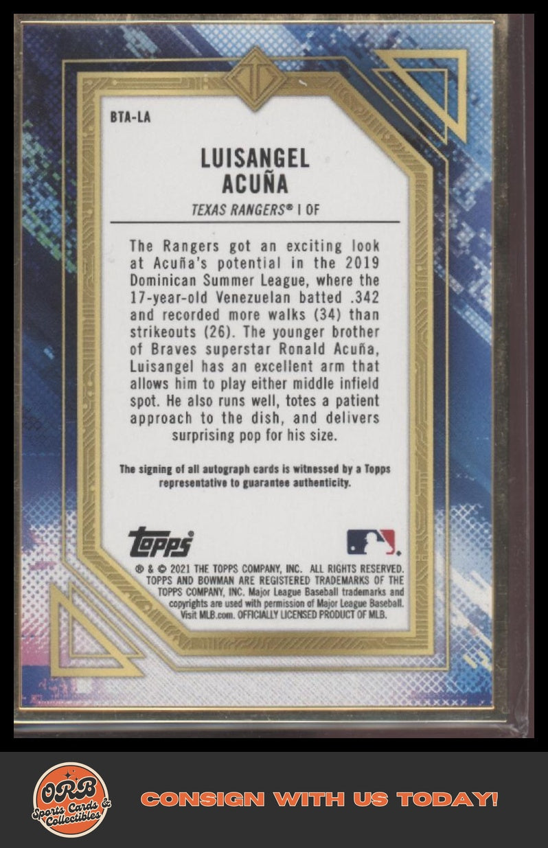 Luisangel Acuña 2021 Bowman Transcendent Collection Autographs Blue #/10 - Back